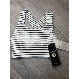 Glyder Sports Bra Womens XS White Black Stripe Full Force Crossback Yoga